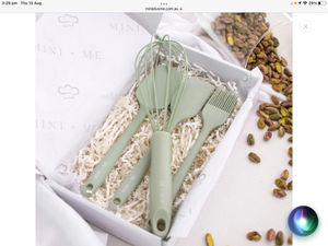 Kids Utensil Set -   Silicone/wood.  Pistachio