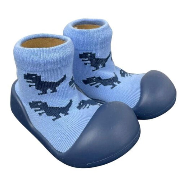 Rubber Soled Socks. Blue dinosaur