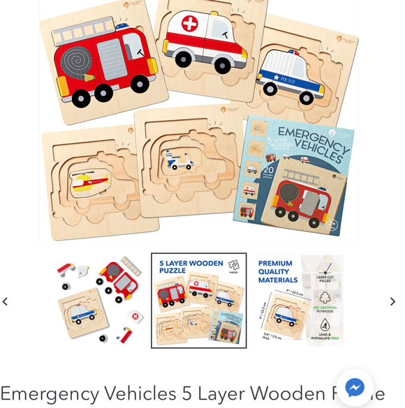 Wooden Puzzle - Pint Size Planet5 Layer Emergency Vehicles